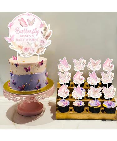 Butterfly Baby Shower Cake Topper 24 Pcs Cupcake Picks with 1 Pc Butterfly Kisses and Baby Wishes Cake Topper Girls Butterfly Themed Baby Shower Decorations - Buy Online on GoSupps.com