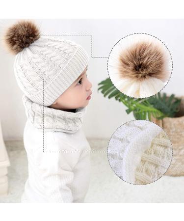 Yinuoday Toddler Baby Knit Hat Scarf Set - Winter Warm Beanie Cap with Circle Loop Scarf Neckwarmer in White (2PCS) - Buy Online on GoSupps.com