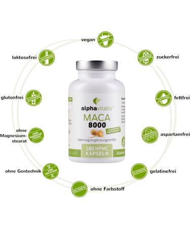Buy Alphavitalis Maca 8000 Capsules - High-Dose Vegan 180 Capsules - 20:1 Maca Root Extract - Premium Quality German Production - Lab Tested 8000mg per Capsule - Buy Online on GoSupps.com