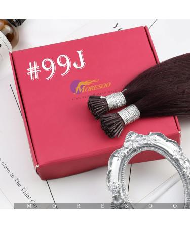 Moresoo 55cm Real Hair Extensions - Keratin Bonding #99J Weinrot - Seidig Invisible I-Tip - 40g Remy Hair Extensions - Buy Online on GoSupps.com
