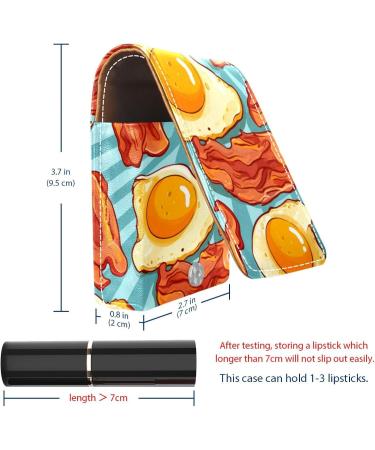 Travel Lipstick Organizer Case | Portable Makeup Bag with Mirror | Bacon Eggs Pattern | B287e1apuo - Buy Online on GoSupps.com