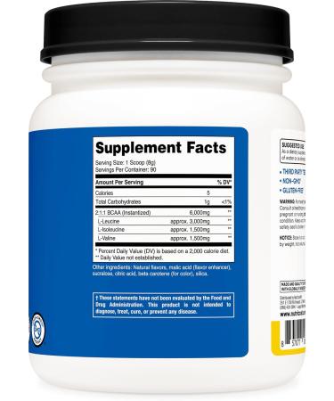 Nutricost BCAA Powder (Pineapple) - 90 Servings Optimal 2:1:1 Ratio Premium Amino Acids for Muscle Recovery & Performance - Buy Online on GoSupps.com