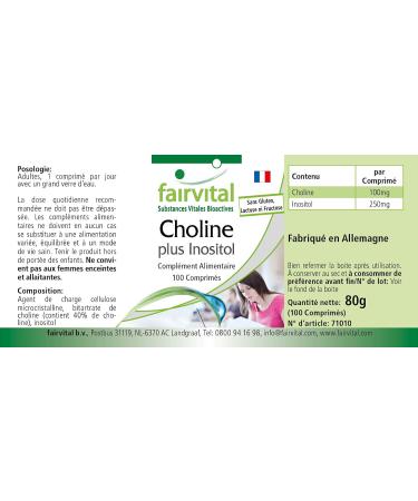 Fairvital Choline Bitartrate & Inositol | High Dose Vegan Supplement - 100 Tablets for Enhanced Cognitive Function - Buy Online on GoSupps.com