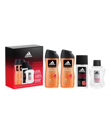 adidas Team Force 4 Piece Gift Set Notes of Grapefruit Jasmine and Amber Men's Fragrance Long Lasting Sporty Fragrance