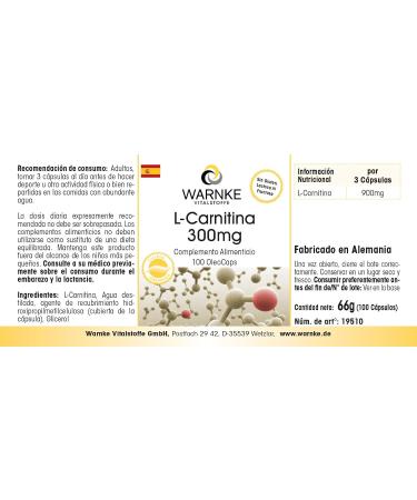 L-Carnitine 300mg - High Dose Carnipure Liquid | 100 Licaps - Premium German Pharmacy Quality | Warnke Vitalstoffe - Buy Online on GoSupps.com