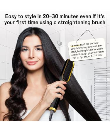 Ionic Hair Straightener Brush - Fast Heating, Adjustable Temperature - Women's Gifts - Hair Styler Tool - Black - Buy Online on GoSupps.com