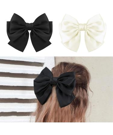 generic Bow Hair Clip 2-Piece Set Solid Color Large Bowknot Hairpin French Automatic Hair Clip Retro Bowknot Hair Clip for Women's Simple Hair Buckle Accessories(Black And Beige) - Buy Online on GoSupps.com