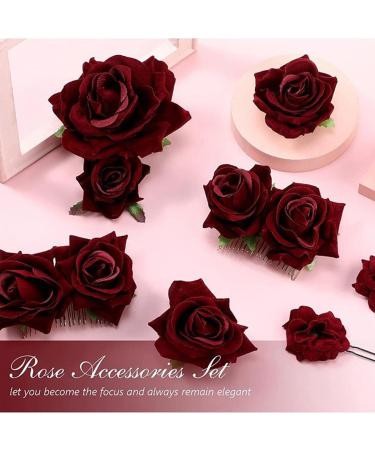 Rose Hair Clip Flower Hairpin Rose Brooch Floral Clips Rose Hair Clip for Thick Hair Flower Pins Wedding Hair Accessories for Women for Women's Hair Accessories Bridal Hair P Wine red - Buy Online on GoSupps.com