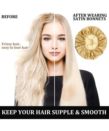 Eupinduo Satin Sleeping Cap Bonnet - 2 Piece Curly Hair Hood for Night Use | Soft & High Elastic | Black & Gold Options - Buy Online on GoSupps.com