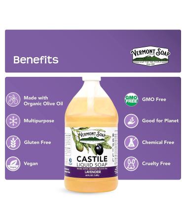 Vermont Castile Soap Lavender 64 Oz - Gentle Liquid Soap & Natural Body Wash - Organic Shampoo for Oily Hair - Aloe Castile Soap for Men & Women - Buy Online on GoSupps.com