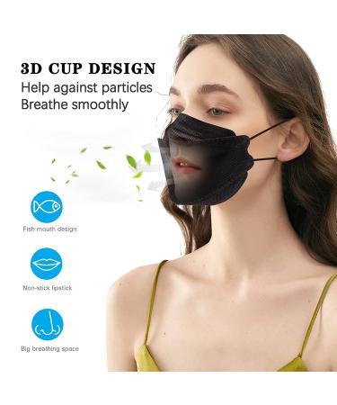 MC-A 55 Pack KF94 Black Face Masks - 4 Ply Disposable Individually Packaged Fish Mouth Type for Adults - Buy Online on GoSupps.com