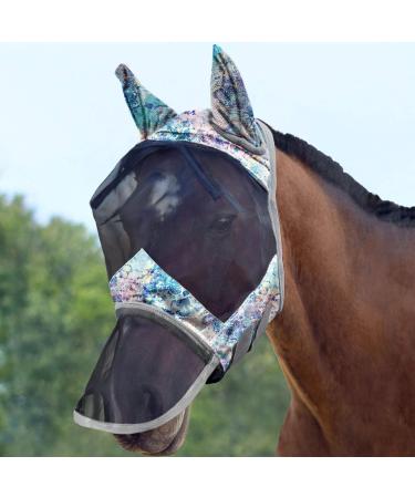 Harrison Howard CareMaster XL Horse Fly Mask with Ears - UV Protection Long Nose Design Pastel Mix - Buy Online on GoSupps.com