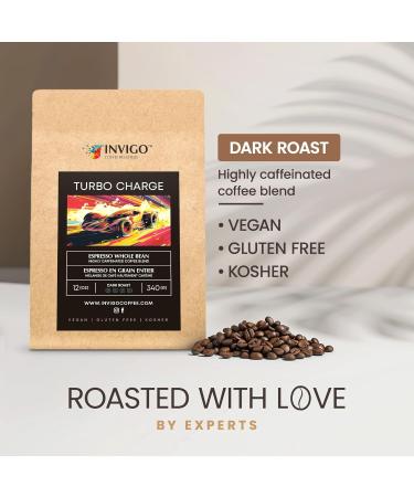 Invigo Espresso Coffee Beans 340g - Aroma-Rich Whole Coffee Bean Small Batch Local Premium Roasting Vegan Gluten-Free Birthday or Christmas Gift Ideas for Coffee Lovers Whole Bean Turbo Charge - Buy Online on GoSupps.com