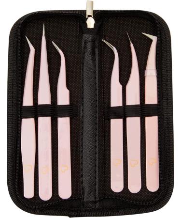 6-Piece Precision Tweezer Set for Eyelash Extensions - Light Pink with Storage Case - Buy Online on GoSupps.com