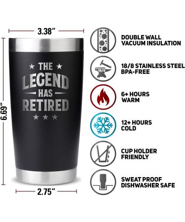 Retirement Gifts 2023: The Legend Has Retired - 20oz American Flag Tumbler | Funny Engraved Gag Gift for Men, Women, Husband, Coworker - Buy Online on GoSupps.com