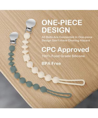 Sage Cream White Silicone Pacifier Clip Holder Set - 2 Pack | Soft & Flexible Binky Clips for Boys & Girls - Baby Newborn Essentials, Birthday Christmas Shower Gift - Buy Online on GoSupps.com