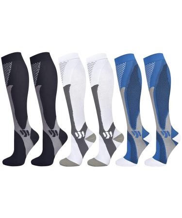 3 pairs of compression stockings for women and men 20-30 mmHg medical graduated compression stockings for sports running plantar fasciitis nurses shin rails diabetic L-XL black