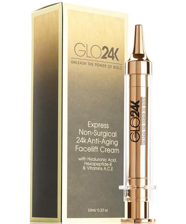 GLO24K Instant Facelift Cream with 24k Gold  Hyaluronic Acid  Peptides  and Vitamins  A C E. A powerful non-invasive alternative to injections. 0.33 Ounce (Pack of 1)