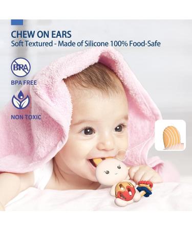 Alilo Baby Rattle Teether Baby Rattles 0-6 Months  Baby Rattles 6 to 12 Months Textured Ears for Teething Pain Relief Baby Toys 6 to 12 Months Newborn Toys Infant Baby Boy Girl Gifts White - Buy Online on GoSupps.com