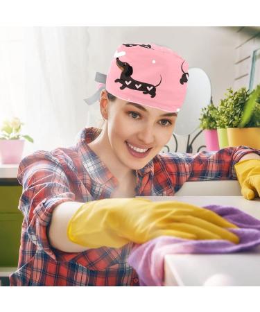 Dachshund Dogs and Hearts Scrub Caps Hats - 2PCS Multicolor | Women Bouffant Working Hat with Ponytail Holder for Long Hair Coverage - Buy Online on GoSupps.com
