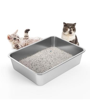 Lihong cat toilet cat toilet made of stainless steel robust cat toilet toilet for large bunnies and large cat 40x 30x 10 cm (silver) 40*10cm silver