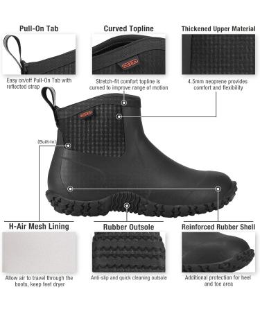 HISEA Women's Ankle Height Rubber Garden Boots Insulated Waterproof | Size 8 Black - Buy Online on GoSupps.com