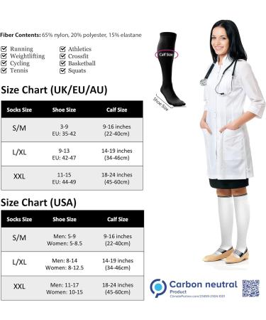 aZengear Compression Socks 20-30mmHg - Anti DVT Knee-High Flight Stockings for Travel & Sports - XXL Black w/Blue - Buy Online on GoSupps.com
