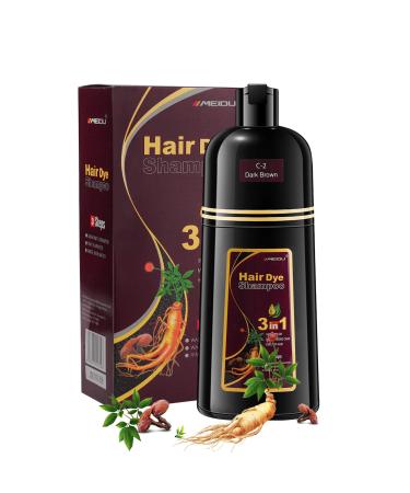 Dark Brown Hair Dye Shampoo for Gray Hair Semi-Permanent Hair Color Shampoo for Women and Men Instant Brown Hair Shampoo With Herbal Ingredients 100% Gray Coverage(17.6 Fl oz) MEIDU Dark Brown