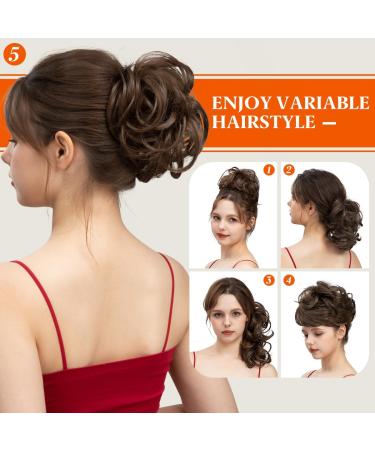 SARLA Messy Bun Hair Piece Side Comb Clip in Synthetic Hair Bun Hairpiece for Women Dark Brown Short Curly Wavy Versatile Adjustable Styles Easy Hair pieces Dark Brown-C - Buy Online on GoSupps.com
