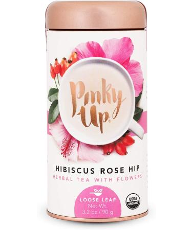 Pinky Up Organic Hibiscus Tea Loose Leaf Rosehip Blend | Caffeine-Free, Calorie & Gluten-Free | 3.2oz Tin - 25 Servings - Buy Online on GoSupps.com