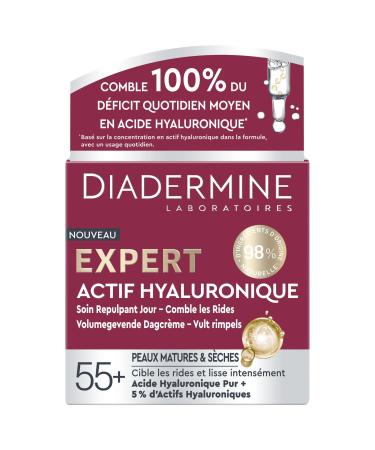 Diadermine - Expert Day Cream - Plumping Day Care with Hyaluronic Acid - Targets Wrinkles - Intensely Smoothes - Mature and Dry Skin - Hyaluronic Active - 50 ML Jar