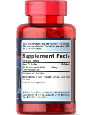 Puritan's Pride DHA 100mg - Essential Omega-3 Supplement - Buy Online on GoSupps.com