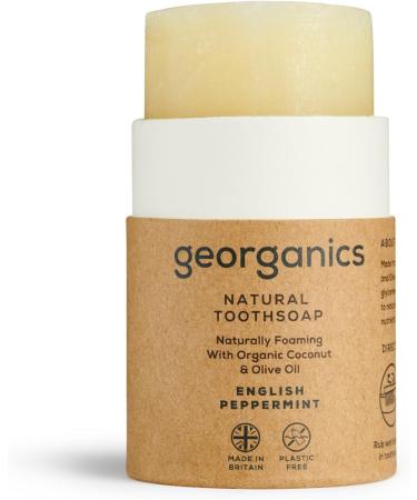 Georganics - Organic Whitening Toothpaste Soap - Natural Foaming Solid Toothpaste with Organic Virgin Coconut Oil and Olive Oil - Vegan SLS and Cruelty Free - Peppermint - 60ml - Buy Online on GoSupps.com