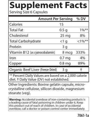 Carlson Grass-Fed Beef Liver with Iron & Copper Supports Blood Health & Energy Red Blood Cell Production 180 Capsules - Buy Online on GoSupps.com