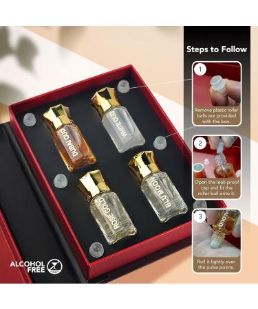 Ajmall Gold Series Concentrated Perfume | Set Pack of 4 | Dubai Oud Blu Moon White Oud Rose Gold - Buy Online on GoSupps.com