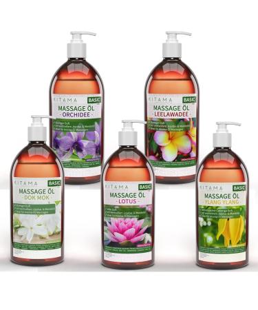 KitaMa massage oil Thai aroma set 5 x 1000ml-aroma DOK MOK LEELAWADEE Orchid Lotus & Ylang Ylang-aroma oil skin-oil care oil (5 Pack)