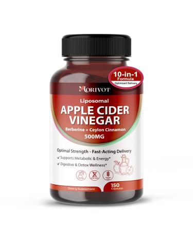 Liposomal Apple Cider Vinegar 500 mg Berberine + Ceylon Cinnamon | Advanced Absorption | Metabolic Digestive & Detox Support | 150 Capsules 150 count (pack of 1)