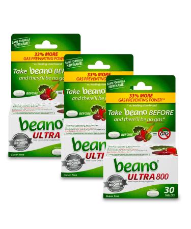 Beano Extra Strength Gas Prevention & Digestive Enzyme Supplement 30 Count (Pack of 3)