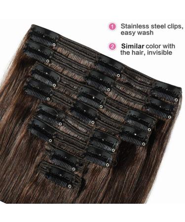 Clip in Extensions Real Hair - 8 PCs 18 Clips 100% Remy Dark Brown (60cm 170g) | International Shipping Available - Buy Online on GoSupps.com
