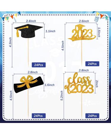SANNIX 96Pcs Graduation Cupcake Toppers 2023 Double-Sided Glitter Graduation Themed Class of 2023 Grad Cap Diploma Cupcake Picks for Graduation Party Decorations 2023 Cake Topper Supplies (Gold) - Buy Online on GoSupps.com