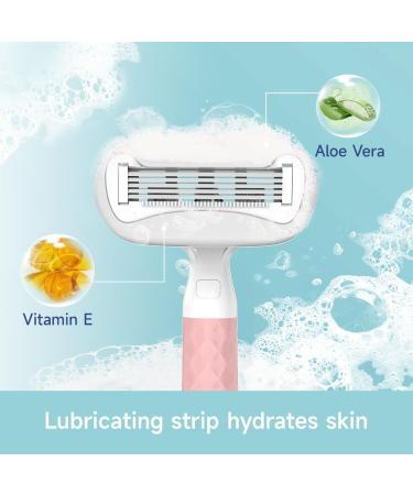 Buy Pubic Hair Razor for Women - 5 Blade Shaver with Moisturizing Strip for Legs & Bikini Area - Includes 1 Handle & 2 Magnetic Cartridges - Pink - Buy Online on GoSupps.com