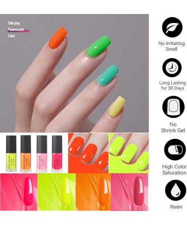 Neon Nail Polish Set - Hot Pink Red Yellow Orange Fluorescent nail Varnish Set for Halloween Party 4 Colors Nail Polish - Quick Dry Nail Varnish Sets for Home DIY Manicure Gifts for Women - Buy Online on GoSupps.com