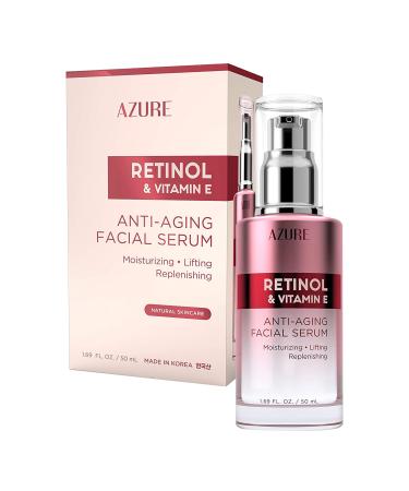 AZURE Retinol & Vitamin E Anti Aging Facial Serum - Lifting  Replenishing & Moisturizing Face Serums - Reduces Wrinkles  Fine Lines & Creases  Tones & Repairs Skin - Skin Care Made in Korea - 50mL / 1.69 fl.oz.