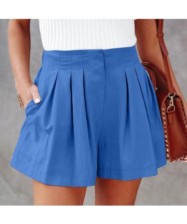 SHOPESSA Pleated Linen Shorts - Women's Casual Summer Beach Shorts - X-Large Blue - Buy Online on GoSupps.com