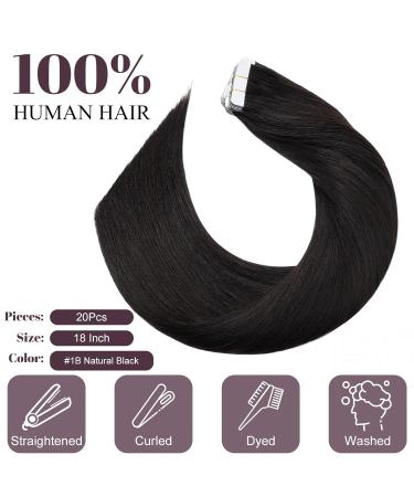 SEGO Tape in Hair Extensions - 100% Remy Human Hair 18 Inch Natural Black Seamless & Soft 50g Pack - Perfect for Women - Buy Online on GoSupps.com