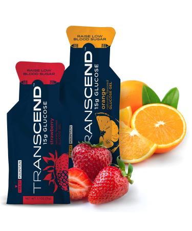 Transcend Glucose Gel Packs - Strawberry & Orange Flavors - 100 Pack (1.1oz Each) - FSA/HSA Eligible - Blood Sugar Support Glucose Gel Packs for Diabetics - Fast Acting, Precise 15g Dose, Made in USA 1.1 Ounce (Pack of 100)