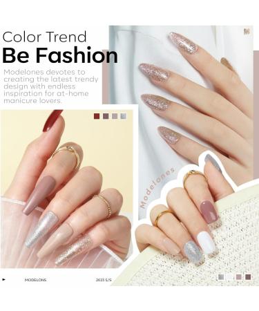 Modelones Gel Nail Polish 6 Colors Nude Gel Polish Pure White Glitter Brown Burgundy Red Champagne Gold Silver Fall Winter Nail Art Design Kit Basic Soak Off U V Gel Manicure DIY Salon at Home Gifts Nude White - Buy Online on GoSupps.com