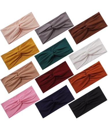 Panleding 12 Pcs Stretchy Headbands for Women, Absorbed Sport Headband Soft Twist Knotted Headbands for Daily Life Yoga Workout Solid