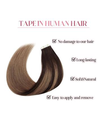 Buy Sixstarhair Invisible Tape Extensions - Real Hair Dark Brown to Chestnut Balayage #2/6 - 55cm 20pcs 50g | Premium Hair Extensions Online - Buy Online on GoSupps.com