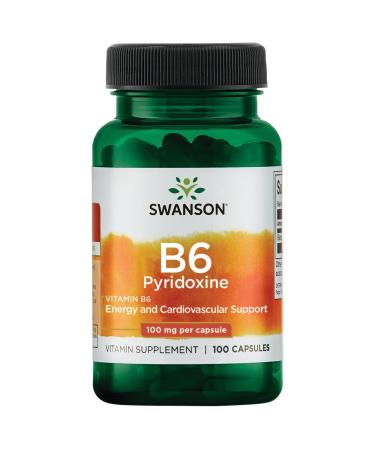 Swanson Vitamin B-6 (Pyridoxine) Cardio Health Support Energy Metabolism 100 Milligrams 100 Capsules